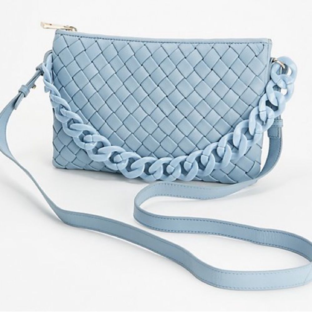 Vince Camuto Adyna‎ Large Crossbody Purse Woven Leather Cerulean Blue B91